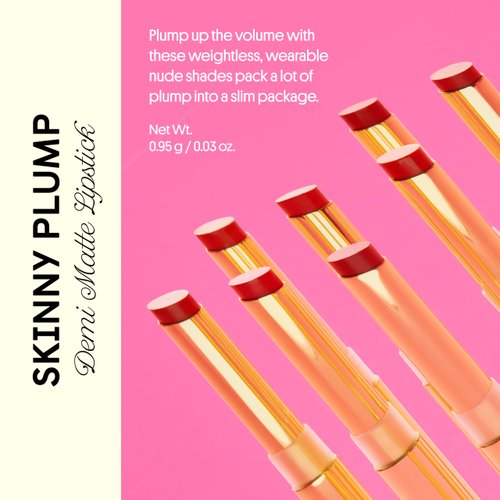 Winky Lux Skinny Plump Demi-Matte Lipstick, Natural Plump Lipstick, Weightless Long Lasting Soft Matte Lip Crayon, Infused with Hyaluronic Acid & Plum Oil, First Crush