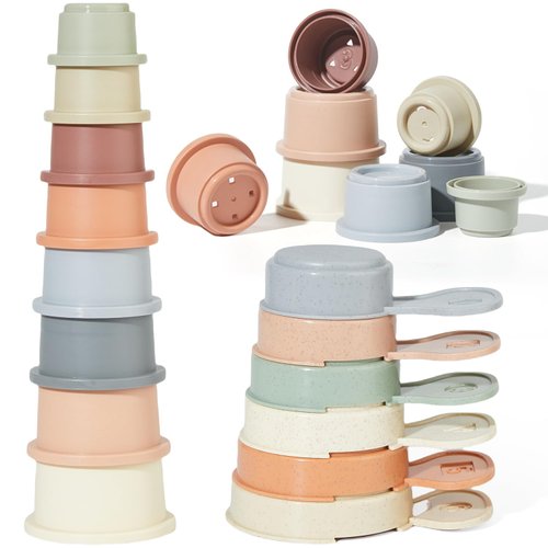 AMCHSURI Baby Bath Toys for Kids Ages 1-3 14 PCS Mold Free Toddler Bath Toys for 2-4 Bathtub Water Toys Stacking Cups for Babies 6-12 Months Early Learning Educational Gifts
