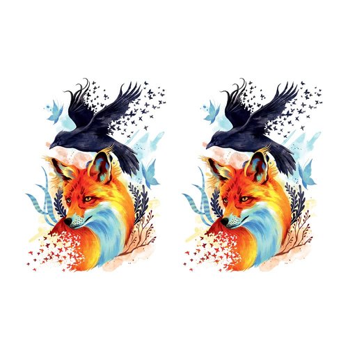 WIRESTER 2 Sheets Of Temporary Tattoo Stickers for Girls Boys Kids Adults, Fake Tattoos on Face Hand Neck Wrist Party Favor Body Art, Tattoo Sheet 6 x 7.87 inch - Fox Crow Butterflies