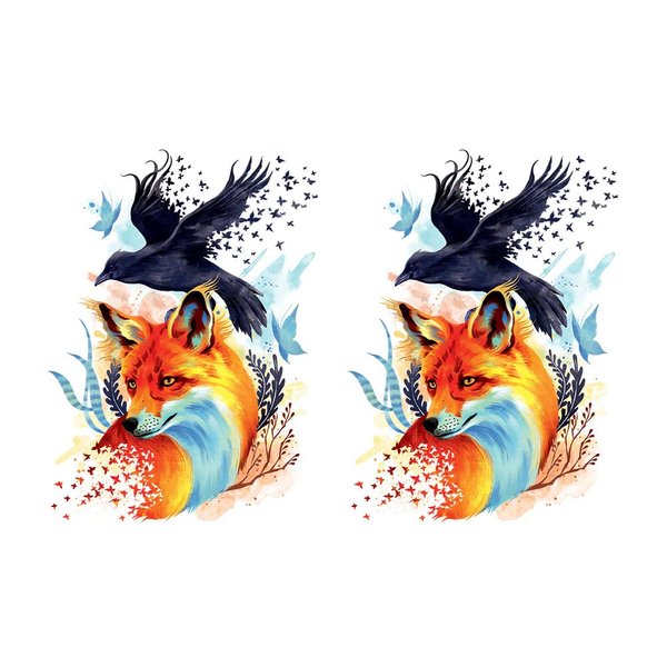 WIRESTER 2 Sheets Of Temporary Tattoo Stickers for Girls Boys Kids Adults, Fake Tattoos on Face Hand Neck Wrist Party Favor Body Art, Tattoo Sheet 6 x 7.87 inch - Fox Crow Butterflies
