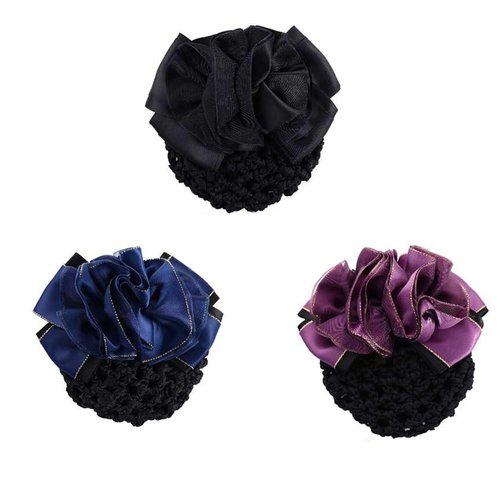 3 Pieces Hair Bun Net Cover, Knit Hairnet Flower Decor Barrette Hair Clip for Women Girl Ponytail...