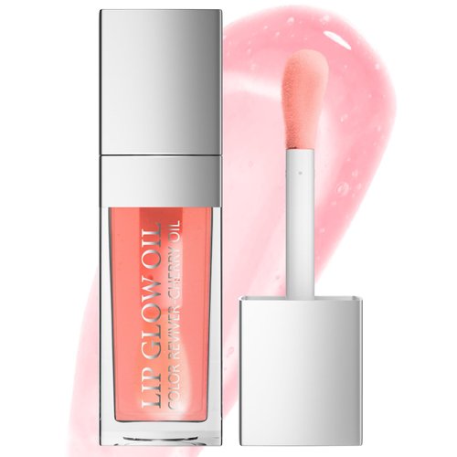 Hydrating Lip Glow Oil - Moisturizing Tinted Lip Gloss Plumping Nourishing Non-sticky Long Lasting Lip Stain with Cherry Oil 0.27 fl.oz (Pink)