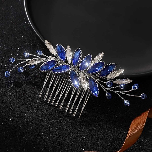 Latious Crystal Bride Wedding Hair Comb Blue Rhinestones Bridal Hair Clip Sparkly Hair Piece Royal Sapphire Hair Accessories for Women and Girls