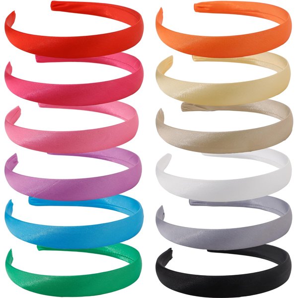 Ondder 12 Pcs 0.8 inch Satin Headbands for Women Colorful Plain Headbands DIY Cute Girls Head Bands Headbands for Women’s Hair Hard Hair Bands Hair Hoop DIY Craft Headbands for Women Girl