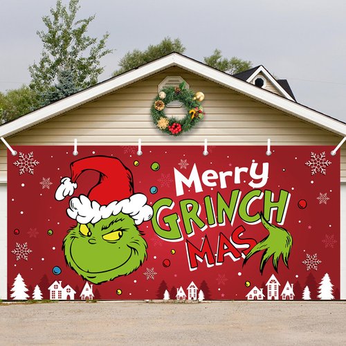 Christmas Garage Door Banner Decorations, 6x13 FT, Merry Christmas Banner for Garage Door Christmas Decorations, Christmas Garage Door Cover for Holiday Party Supplies, Outdoor Christmas Decorations