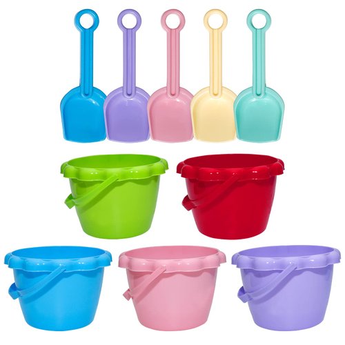Benefine 5 Beach Buckets and 5 Shovels Set,Water Bucket Sand Bucket for Beach Fun Great Summer Party Accessory