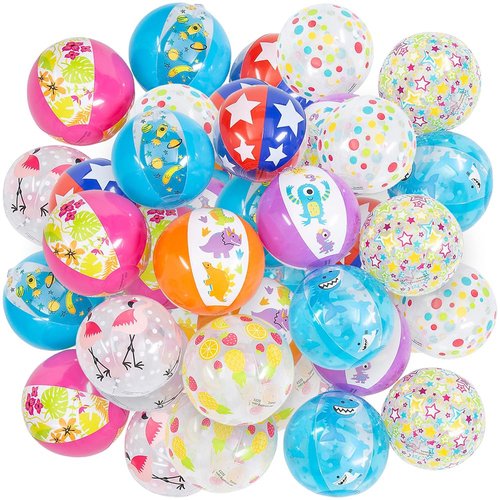 Fun Express Inflatable 5" Mini Beach Balls (Set of 50) Summer Outdoor, Pool and Beach Toys for Kids - Backyard Pool Party, Favors