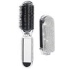 Framendino, Rhinestone Travel Hair Brush with Mirror Crystal Portable Folding Pocket Hair Brush Sparkle Collapsible Compact Hair Comb for Women Silver