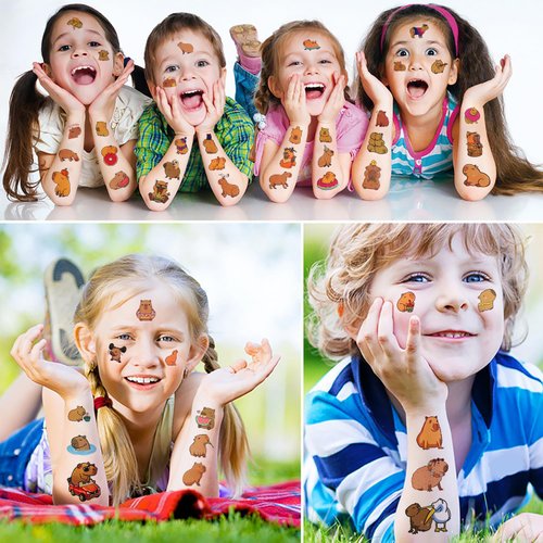 12 Sheets Capybara Temporary Tattoo Stickers for Kids, Capybara Birthday Party Supplies Decorations Goodie Bag Fillers Fake Tattoos Party Favors for Boys Girls Children Fun Capybara Stuff Gifts