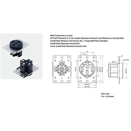 Stanz (TM) 50 Amp Range Receptacle Outlet for Dryer/Stove/Oven/Range, Generator, RV, Electric Vehicles | Indoor/Outdoor, NEMA 14-50R, (8, 6, 4 AWG Copper Only), 125/250V, UL Listed Black