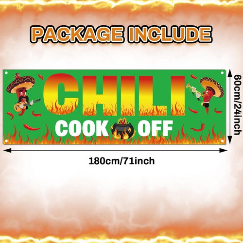 QOUBAI Chili Cook Off Banner, Green, 71 x 24 Inches, Premium Material, for Mexican Fiesta, Cinco De Mayo, Party Supplies