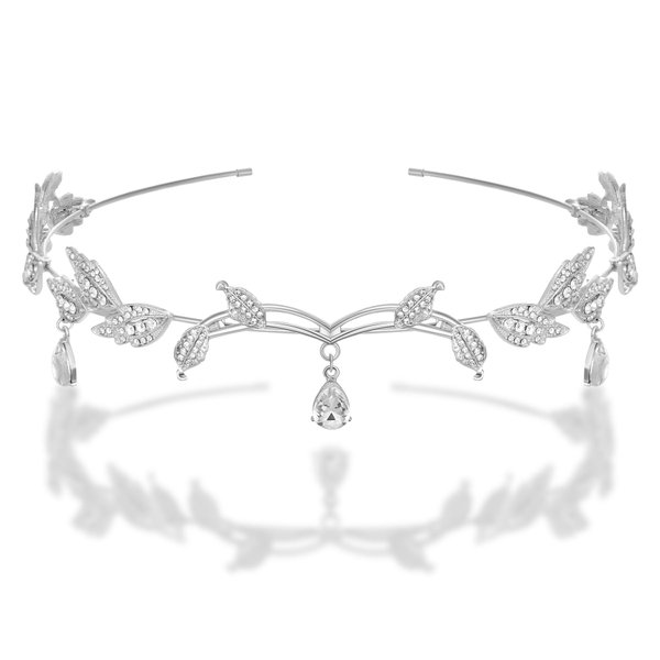 SWEETV Rhinestone Leaf Wedding Tiara Headband for Brides, Silver Crown Headband for Pageants Wedding Prom Birthday