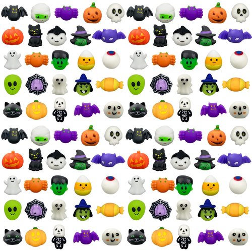 Anditoy 100 PCS Halloween Mochi Squishy Toys Squishies Halloween Toys for Kids Girls Boys Halloween Party Favors Halloween Treat Bags Gifts