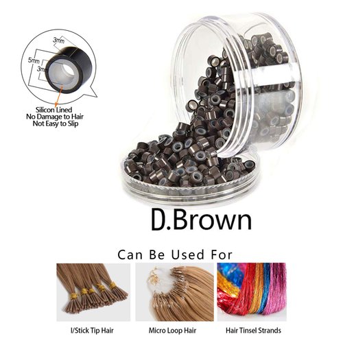 5mm 500 Micro Silicone Lined Nano Link Rings Crimp Beads Hair Extension Tools Invisible (Dark Brown)