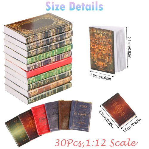 CCOZN 30 Pieces Miniature Dollhouse Books - 1:12 Scale Mini Dollhouse Miniatures Books Accessories Tiny Books for Dollhouse BookShelfs Dollhouse Furniture Pretend Play Supplies