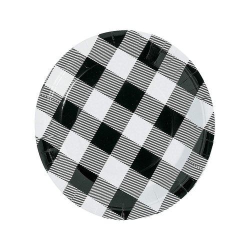 Fun Express BLACK & WHITE BUFFALO PLAID DINNER PLATE - Party Supplies - 8 Pieces