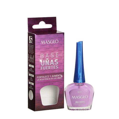MASGLO Nail Base Coat Strong Nails - Base Uñas Fuertes 0.5 Fl. Oz.