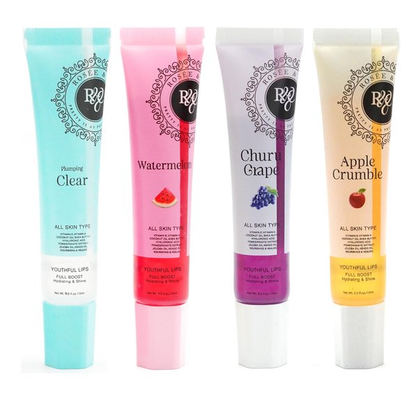 ROSÉE & CO Rosee Lip Gloss Vegan & Cruelty Free Treatment, Long Lasting Glossy with Shea Butter, Moisturize, Protect & Smooth - Clear (v. Set of 4-3, 0.5oz)
