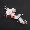 Teyglen Floral Flower Bride Wedding Hair Comb Rose Gold Leaf Headpiece with Flower Bridal Side Comb Hair Accessories for Women Wedding Hair Piece (Rose gold)