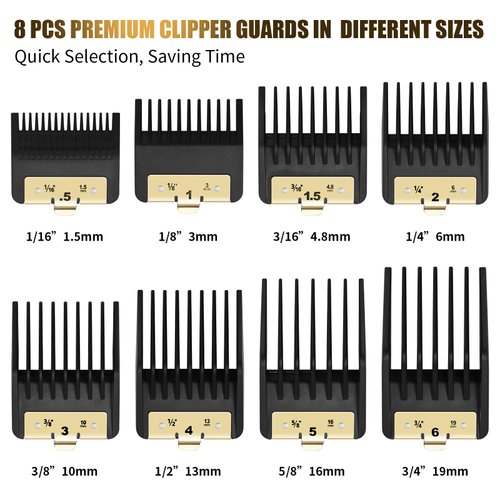 8 Premium Clipper Guards for BaBylissPRO Barberology FX870，FX890，FX825 and FX673 Clippers, Fit for Babyliss Clipper Guards with Metal Clip - Cutting Lengths 1/16-3/4 inch Attachment Combs Set