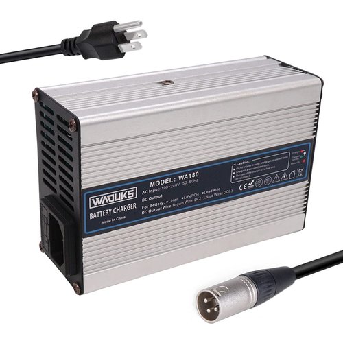 54.6V 3A Charger 48 Volt 3 Amp Lithium Battery Smart Charger Silver Aluminum Case with Cooling Fan Output XLR Connector Used for 13S 48V Li-ion Battery Pack