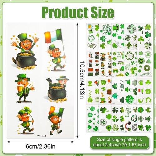 20 Sheets St Patricks Day Clover Temporary Tattoos, St Patricks Tattoos Lucky Shamrock Tattoos St Patricks Day Stickers for Irish St. Patrick's Day Party Favors Decorations