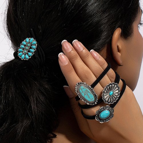 KOVOLITU Western Turquoise Decorative Hair Ties for Women Girls Native American Ponytail Holders ...