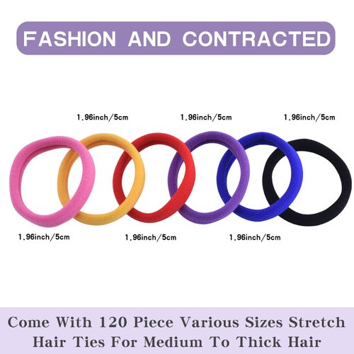 WKJHO 120PCS Multicolour Hair Ties for Women Girl,Black Elastics Hair Ties No Damage Ponytail Holder for Thick/Thin Hair Accessories,Soft Cotton Cloth Seamless Hair Bands