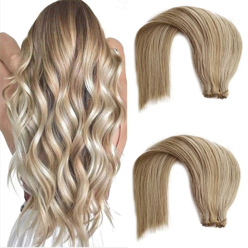 Clip in Hair Extensions Balayage Human Hair Extensions for Women Highlights Ombre Clip on Extensions Real Remy Hair Brazilian Straight Thick Hair Extensions Full Head Double Wefts 70g(16 Inch,#18P60)