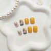 Press on Nails Short Fake Nails with Leaves Designs Square Glue on Nails Yellow Full Cover Nails Press ons Fall False Nails Glossy Artificial Petite Stick on Nails for Women 24 Pcs