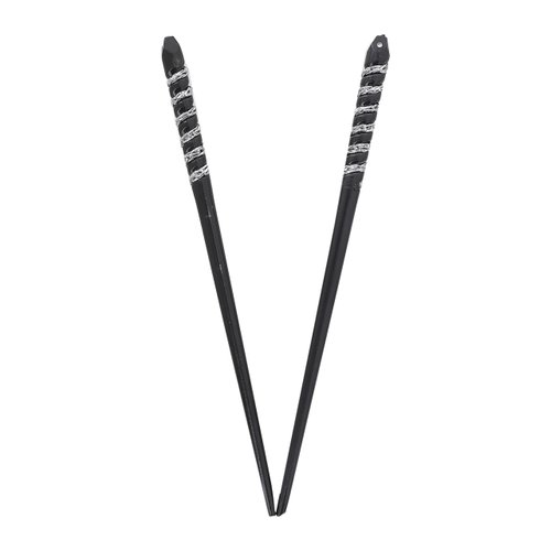 Two Plastic Hair Sticks with Silver Swirl for Women- Black