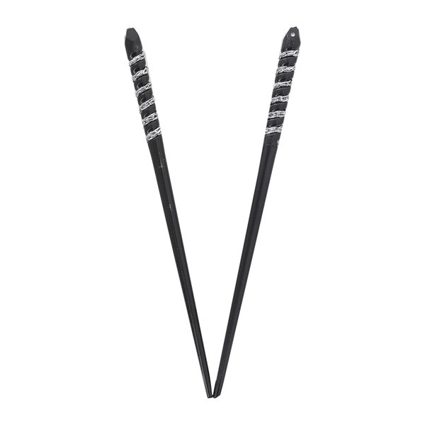 Two Plastic Hair Sticks with Silver Swirl for Women- Black