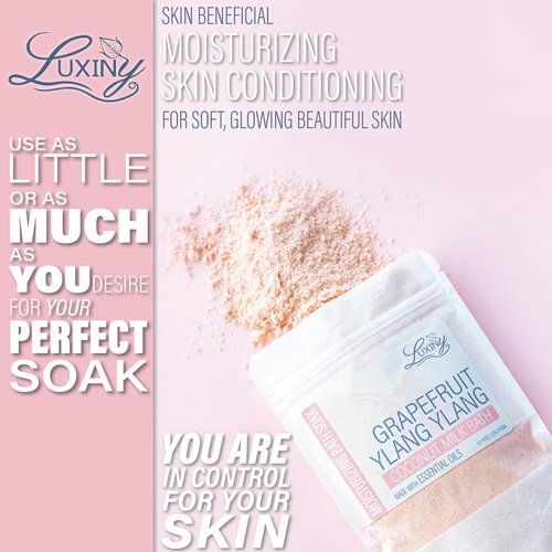 Luxiny Vegan Milk Bath Soak Made with Moisturizing Coconut Milk Powder & Sweet Almond Oil for a Bath Bomb Dust Soothing Fizz & Relaxing Soak, 8 oz. (Grapefruit Yang Yang)