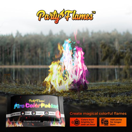 Party Flames Fire Color Changing Packets (10 Pack) - Fire Pit, Campfires, Bonfire, Outdoor Fireplaces - Magic Colorful Cosmic Flame Powder - Perfect Fire Camping Accessories for Kids & Adults