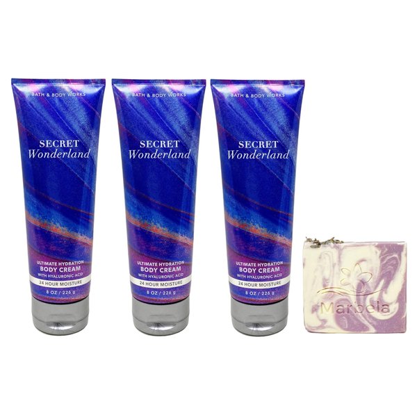 Bath & Body Works Secret Wonderland 3 Pack Body Cream Bundle with a Lavender Dream Bar Soap