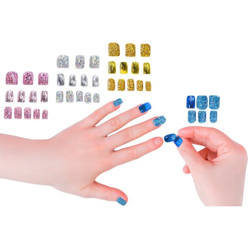 Townley Girl 96 Pcs Glitter-Glamup & Metallic Press-On Nails Artificial Fake False Nails Set for Tweens with Pre-Glue Full Cover Acrylic Nail Tip Kit, Great for Gifts, Parties, Sleepovers and Makeovers