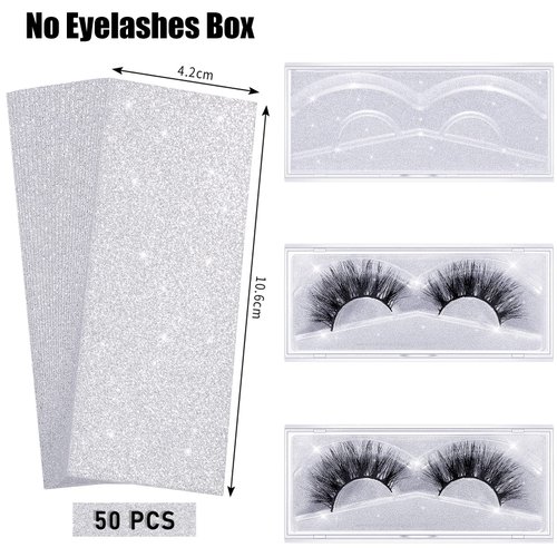 Blulu 50 Pieces Lash Box Internal Glitter Background Paper Rectangle Glitter Cardstock for False Eyelashes Storage Box lashes Case Holder Makeup Cosmetic Container, No Eyelashes Box