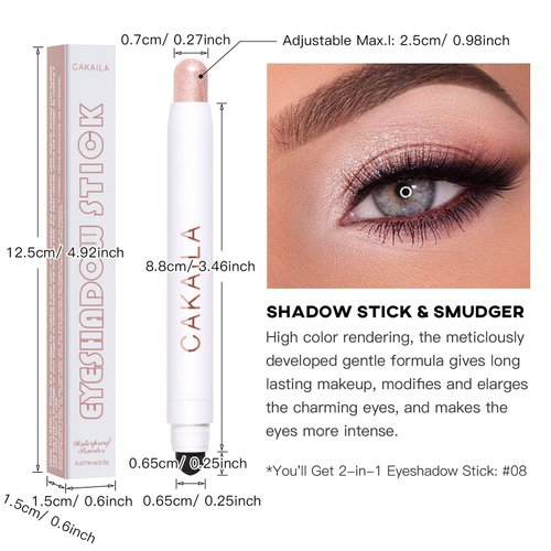 LOKFAR Cream Eye-Shadow Stick, Waterproof Cream Eyeshadow Pen Rotatable Creamy Eye Shadow Pencil Crayon, Matte and Shimmer Eyeshadow Makeup Stick with Sponge Smudger (08# Rose Gold Shimmer)