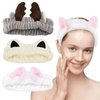SHEHARUHI 3 PCS Spa Makeup Skincare Headband Soft Stretch Cute Animal Ears Headband for Women Girls Soft Coral Fleece Face Wash Hair Accessories