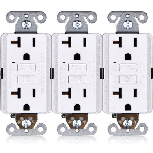 GFCI Outlet 20 Amp [3-Pack], Non-Tamper-Resistant GFI Duplex Receptacles with LED Indicator, Self-Test Ground Fault Circuit Interrupter, ETL Listed, White, 3 Piece
