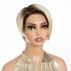 DÉBUT Human Hair Pixie Wig Side Part Lace Front Wigs with Side Fringe Swept Bangs Short Pixie Cut Wig Ombre Brown to 613 Dark Roots with Blonde