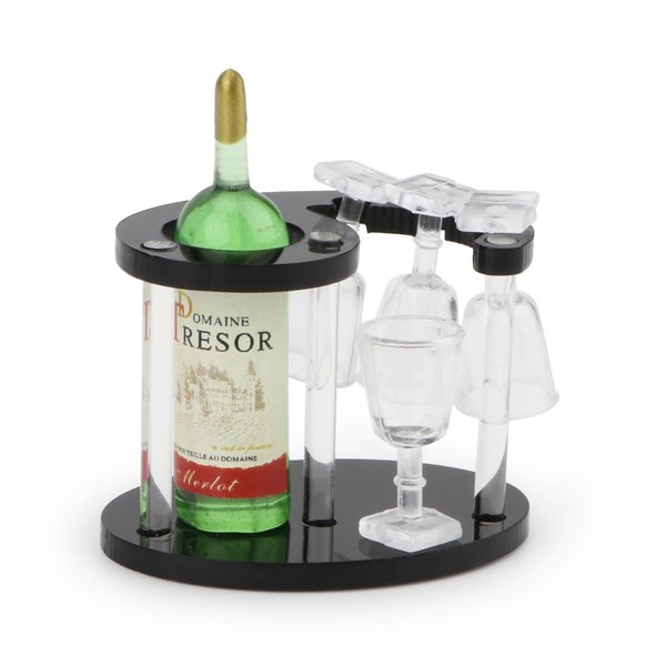 Dollhouse Wine Glasses Bottle and Spiral Shape Rack Set Bar Accessories Miniature Wine Set Kitchen Decoration Wine Holder Tabletop Decor (GREEN BOTTLE)