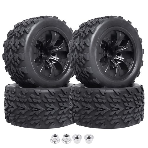 HobbyPark 12mm Hex 1/10 RC Truck Wheels and Tires for Traxxas Rustler 2wd 4x4 VXL Redcat Volcano EPX Blackout XTE Pro fit 3S 4S Brushless (Set of 4)