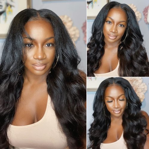 Aisaide V Part Wig Body Wave U Part Wig Upgrade Half Wigs for Black Women Long Wavy Wig Synthetic V Part Wig U Part Wig Clip in Hair Extensions No Leave Out V Shape Wig 24inch 1B