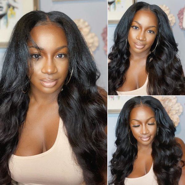 Aisaide V Part Wig Body Wave U Part Wig Upgrade Half Wigs for Black Women Long Wavy Wig Synthetic V Part Wig U Part Wig Clip in Hair Extensions No Leave Out V Shape Wig 24inch 1B
