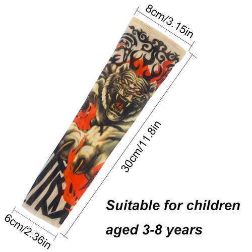 XBDZR Temporary Tattoo Sleeves for Kids, 10pcs Fake Slip on Arm Sunscreen Sleeves, UV Sun Protection Kids Arm Sleeves