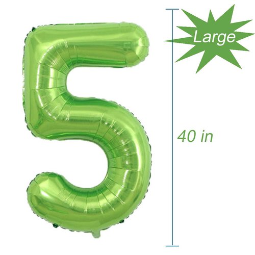 Tellpet Number 5 Balloon, 5th Birthday Party Decorations for boy kids, Green, 40 inch