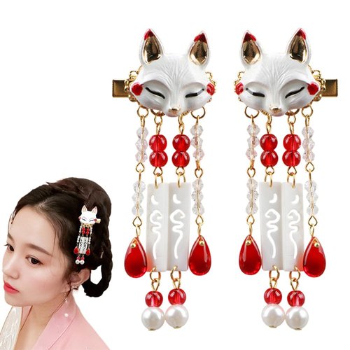 GUDEKIKL 2Pcs Cartoon Animal Tassel Hairclips, Vintage Chinese Hanfu Hairpin, Creative Bead Tasse...