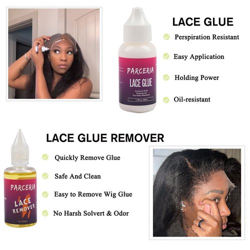 Parceria Wig Glue Waterproof Lace Front Strong Hold Wig Glue for Wigs Kit Lace Glue Remover Hair Glue Stick (Wig Glue/Wig Glue Remover/Hair Wax Stick/Edge Control Wax/Elastic Band/Rat Tail Comb)
