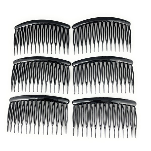 6 Black Hair Comb set pack plastic teeth side clip 3.25 inches wide side comb